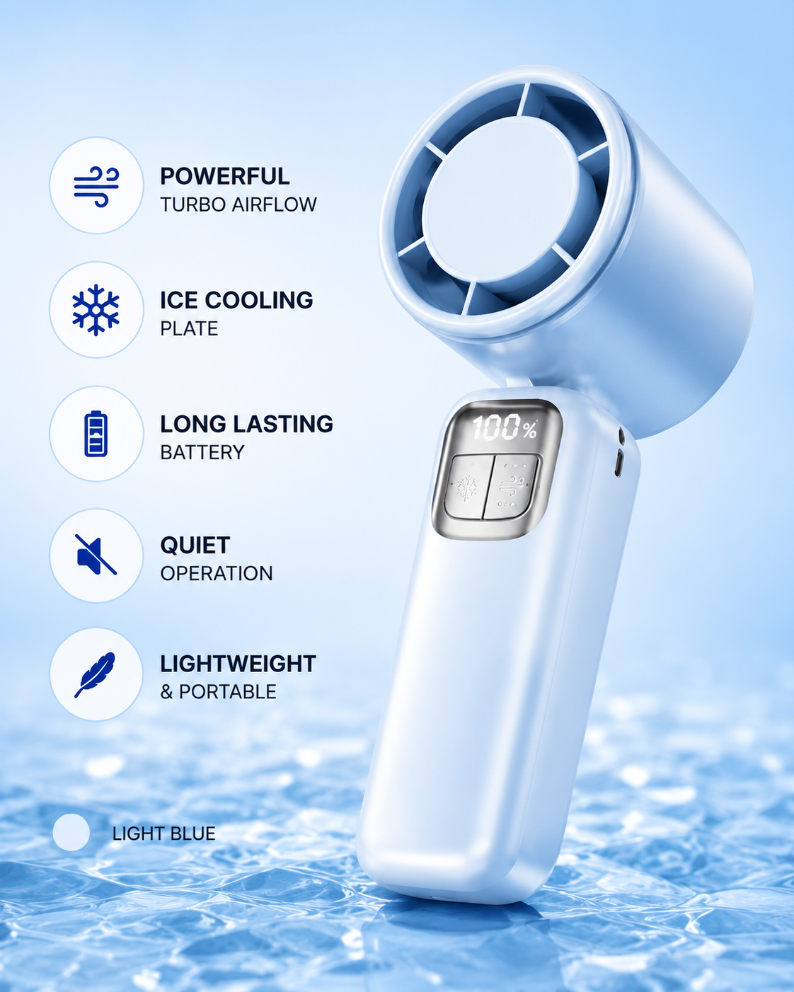 Zephr™ Turbo Ice Cooling Fan | Portable Rechargeable High-Speed Handheld Ice Fan