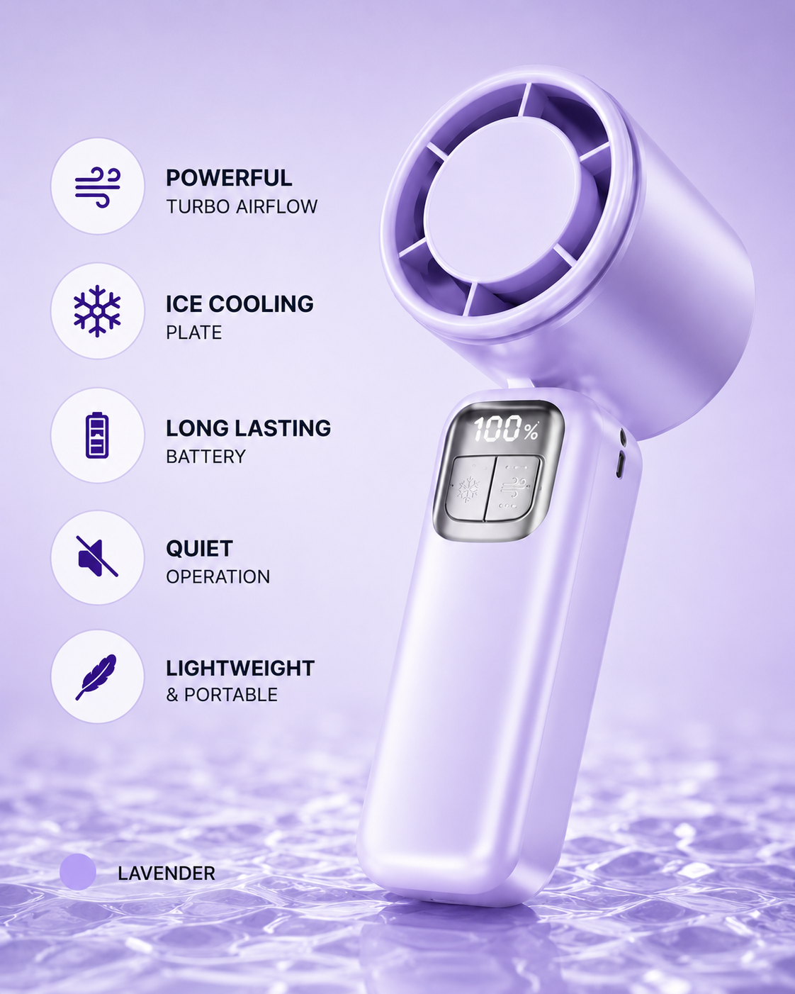 Zephr™ Turbo Ice Cooling Fan | Portable Rechargeable High-Speed Handheld Ice Fan