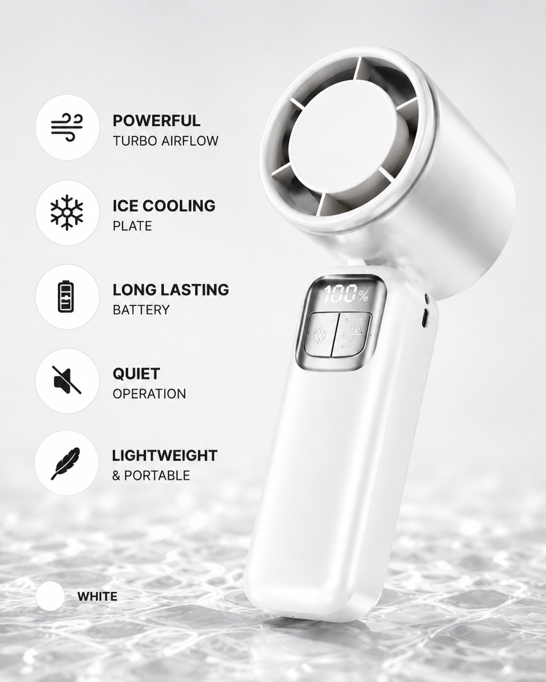 Zephr™ Turbo Ice Cooling Fan | Portable Rechargeable High-Speed Handheld Ice Fan
