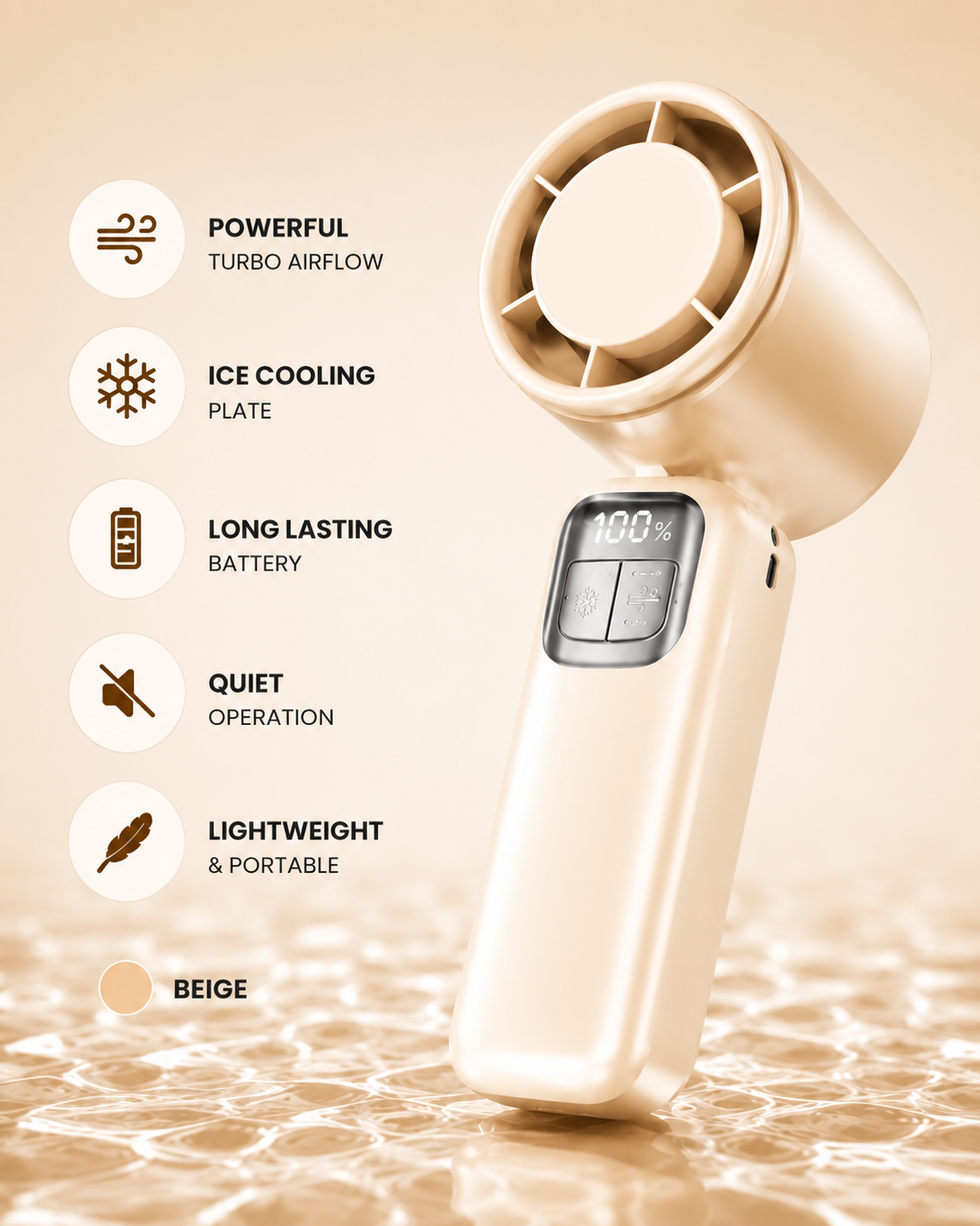Zephr™ Turbo Ice Cooling Fan | Portable Rechargeable High-Speed Handheld Ice Fan