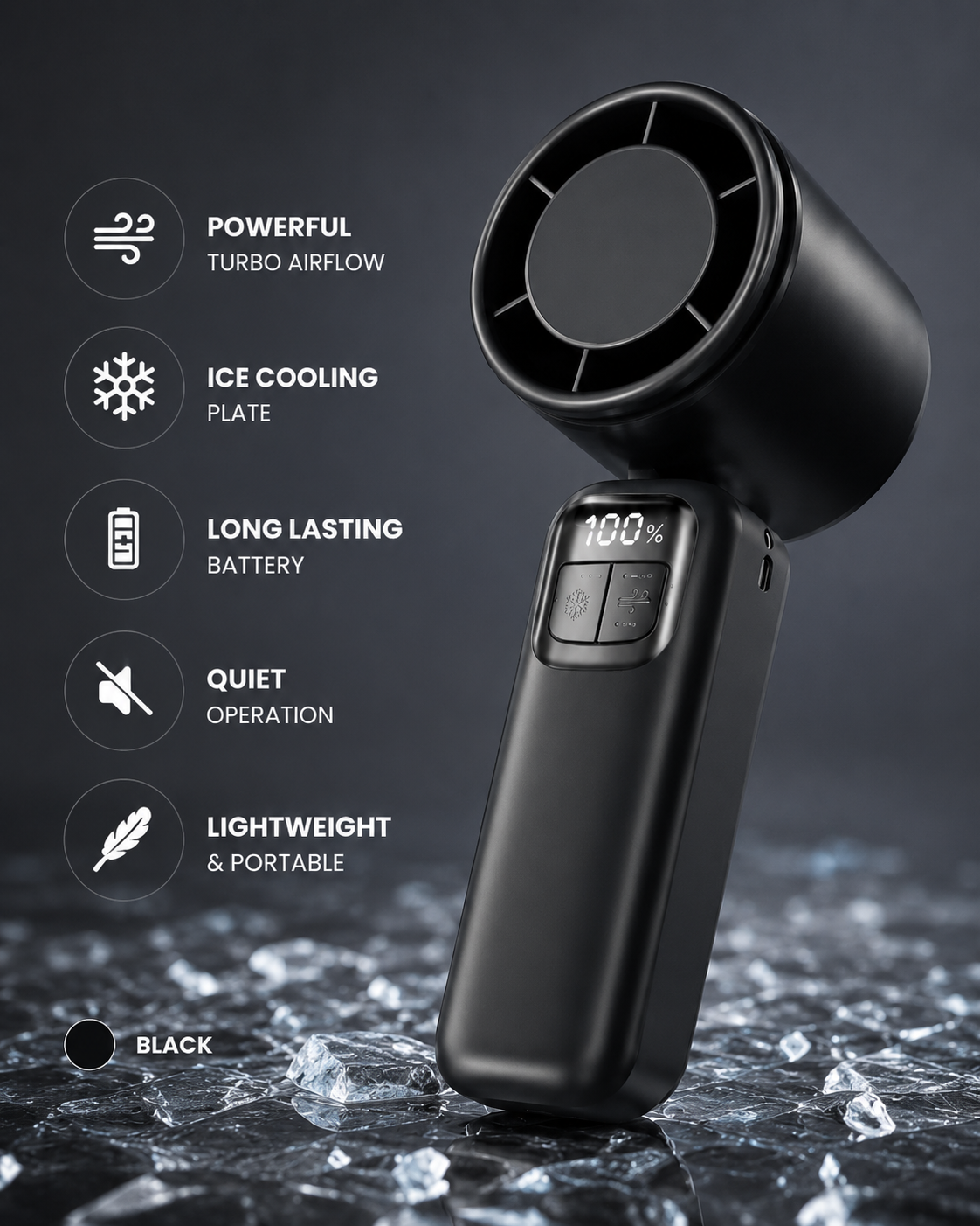 Zephr™ Turbo Ice Cooling Fan | Portable Rechargeable High-Speed Handheld Ice Fan